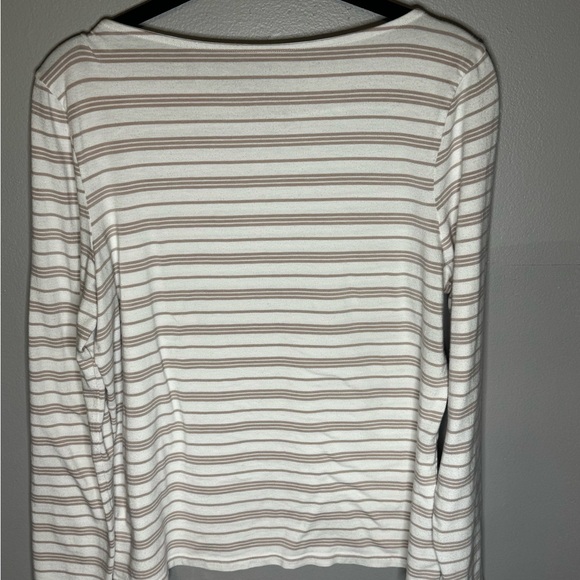 Joie Womens Size L Cream Taupe Striped Long Sleeve Boat Neck Top Pima Cotton EUC - Picture 3 of 5